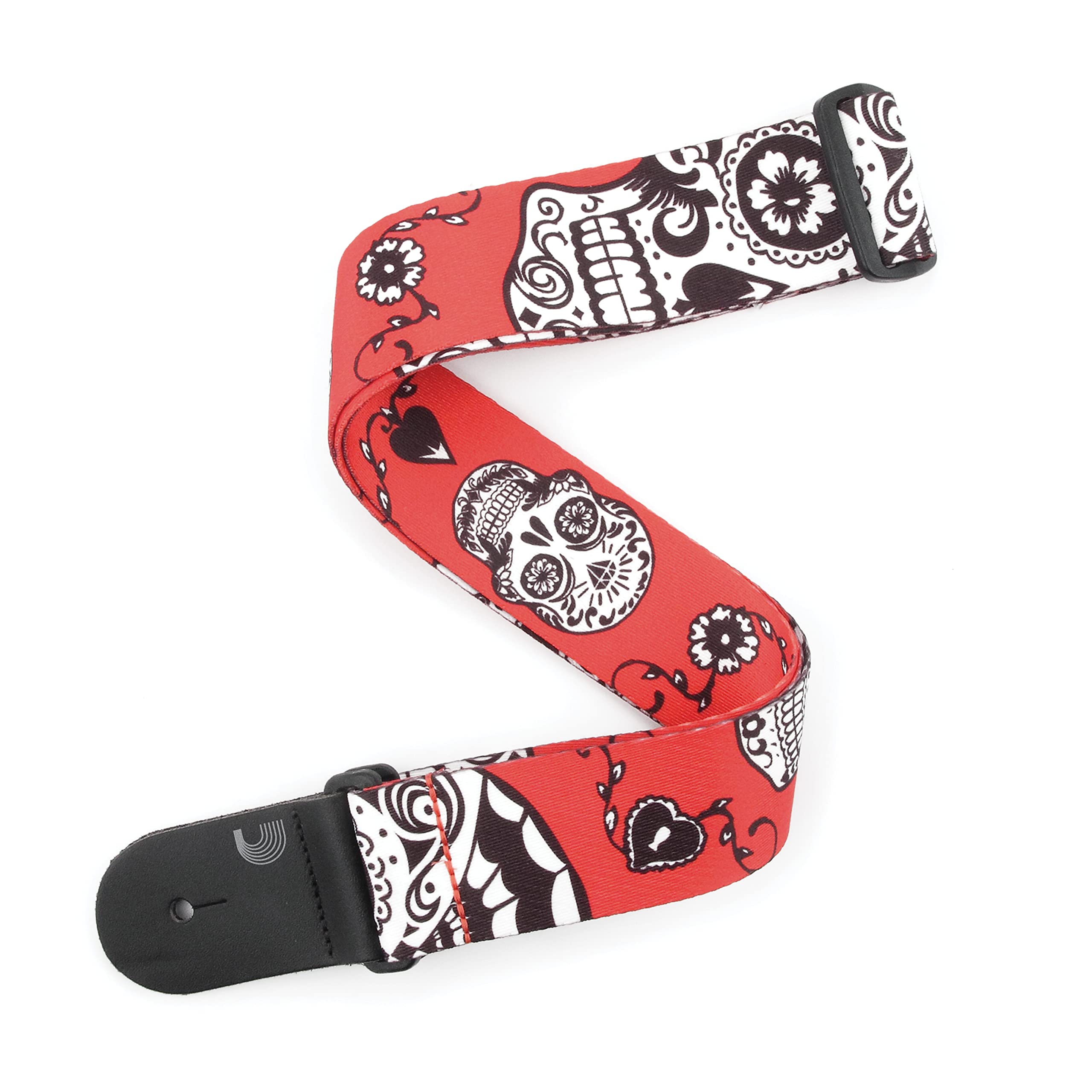 D'Addario Woven Guitar Strap - Guitar Accessories - Electric Guitar Strap, Acoustic Guitar Strap, Acoustic Electric Guitar Strap & Bass Guitar Strap - Sugar Skulls - Red - 2" Wide