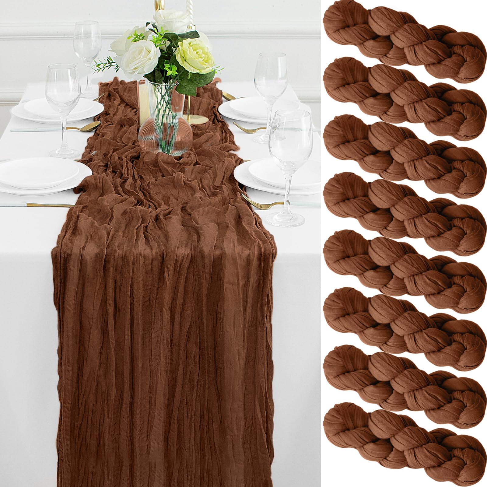 Photo 1 of 8Pack Brown Table Runner 10FT Cheesecloth Table Runner 35x120Inch Long Boho Cheese Cloth Table Runners Rustic Gauze Table Runners for Party Wedding Bridal Shower Baby Shower Decorations