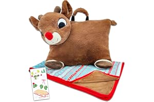 Screen Legends Rudolph The Red Nose Reindeer Blanket and Pillow Bundle - Rudolph Kids Blanket for Boys and Girls with Plushie Plus Stickers | Rudolph Blanket and Storage Size 29" x 40"