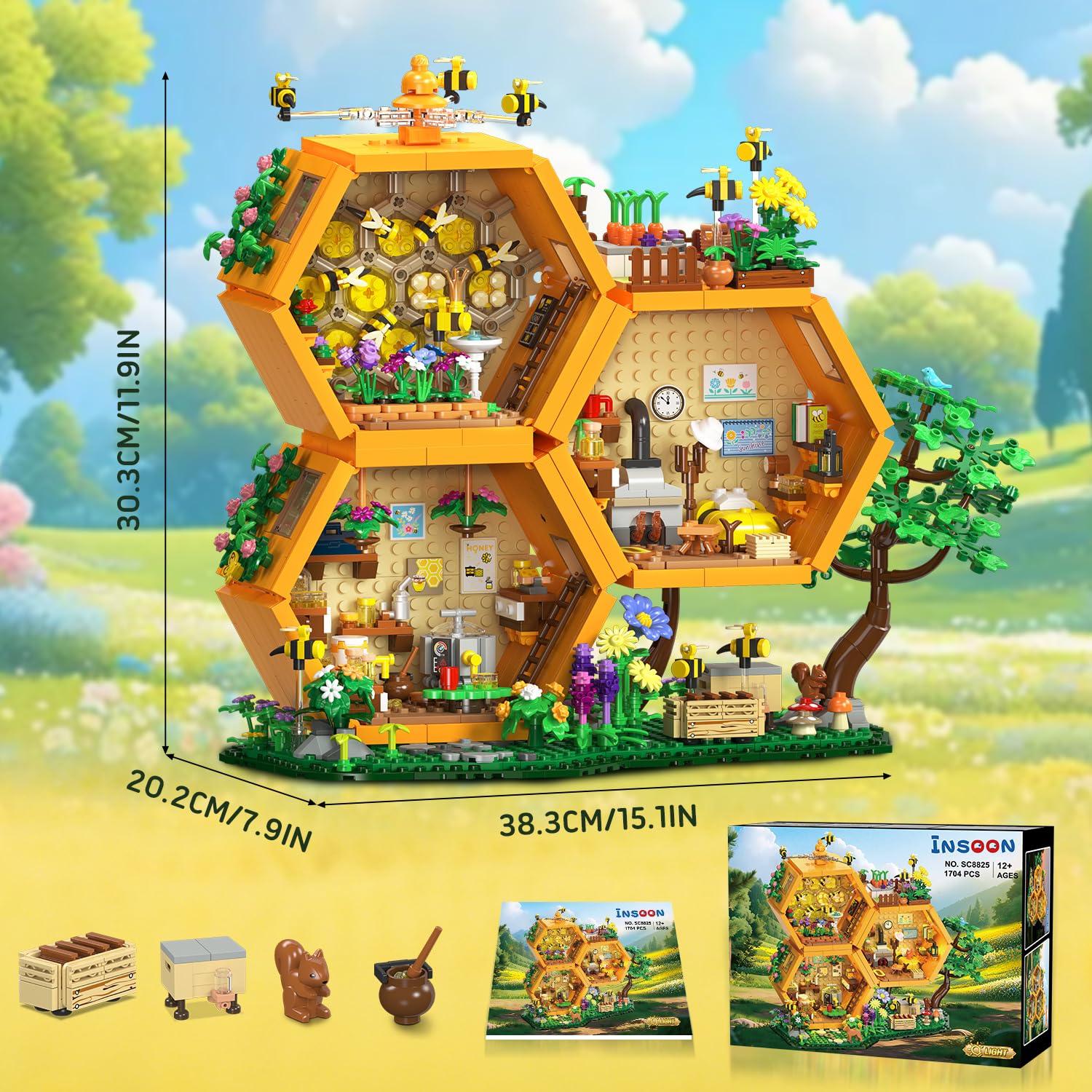 INSOON Bienen Bauernhof Haus Bauset mit Licht für Erwachsene Mädchen 12+ 9