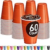 DecorRack Orange Plastic Cups, 12 oz Disposable Cups, Party Supplies (60 Count)