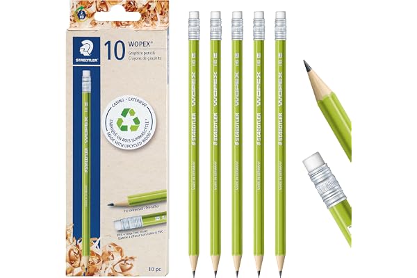 STAEDTLER WOPEX Pre-Sharpened #2 Pencils, Pack of 10 - Ergonomic Triangular Shape, Break-Resistant, Non-Slip Surface, Wood-Po