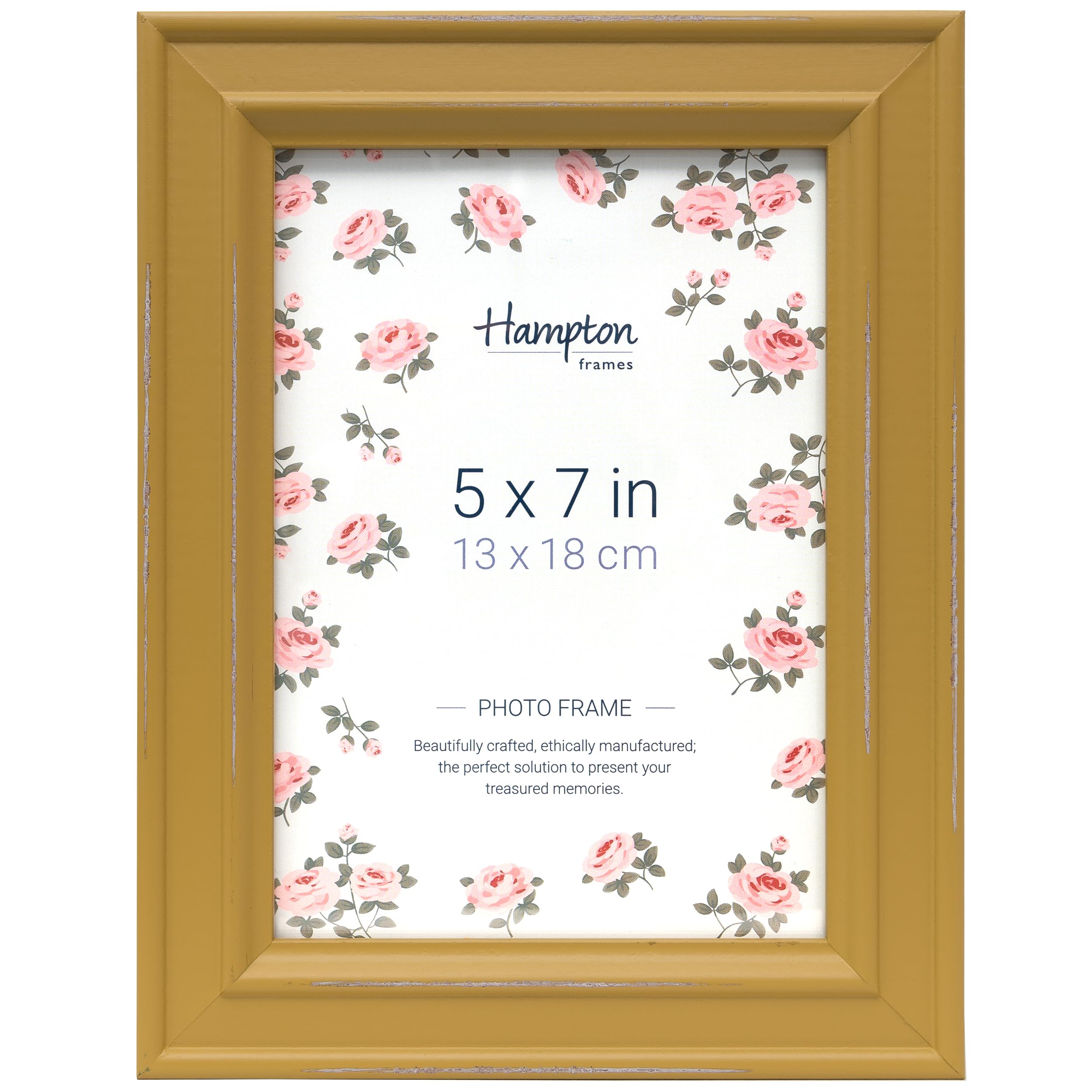 Hampton Frames PALOMA Mustard Yellow Shabby Chic 5x7 13x18cm Distressed Wood Photo Frame PAL301957M, multi-colour