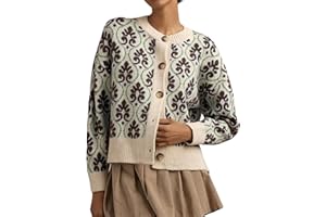 MINSURE Women Floral Cardigan Sweater Open Front Long Sleeve Button Down Knit Sweater Vintage Outerwear