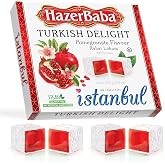 HazerBaba Turkish Delight Candy Pomegranate, 8.8 Oz (Pack of 1), Dulces | Lokum, Middle Eastern Sweets, Gluten Free Candy Variety Pack, Vegan Snack Box, Small Gift Box, Kosher Dessert, Halal Food