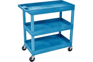 LUXOR EC111-BU Multipurpose Utility Tub Cart with Three Shelves, 300 lbs. Weight Capacity, Ergonomic Push Handle, Blue