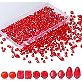 LAIDANLA 800PCS Glass Beads Red Color Crystal Beads Assorted Crystal Beads with Container Box for DIY Necklace Bracelet Earring Jewelry Making