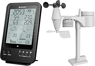 Bresser Wetterstation Funk mit Außensensor Wetter Center 5-in-1 (5,5 Zoll Display, Außensensor für Temperatur, Luftfeuchtigkeit, Luftdruck, Windgeschwindigkeit, Windrichtung und Regenmesser) Schwarz