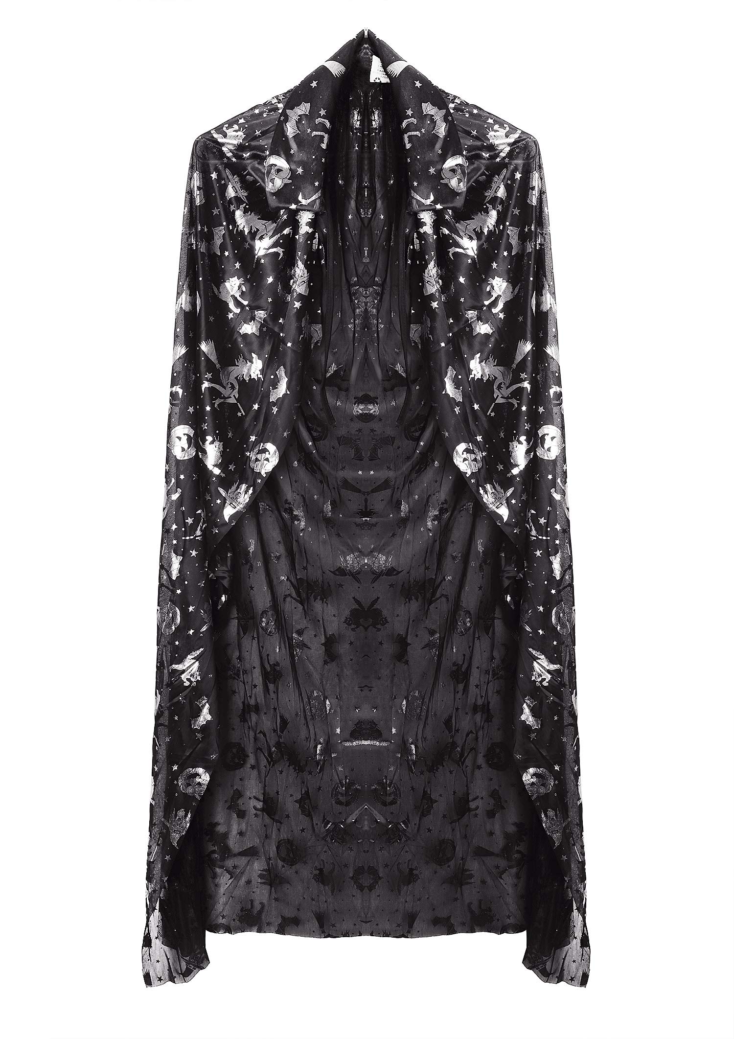 Halloween Cape for Adults Cloak with Hood Costume Witch Wizard Cloak Halloween Tunic Hooded Robe Knight Fancy Cool Cosplay Costume for Princess Prince Queen Magician (120 cm/47 inch) Silver