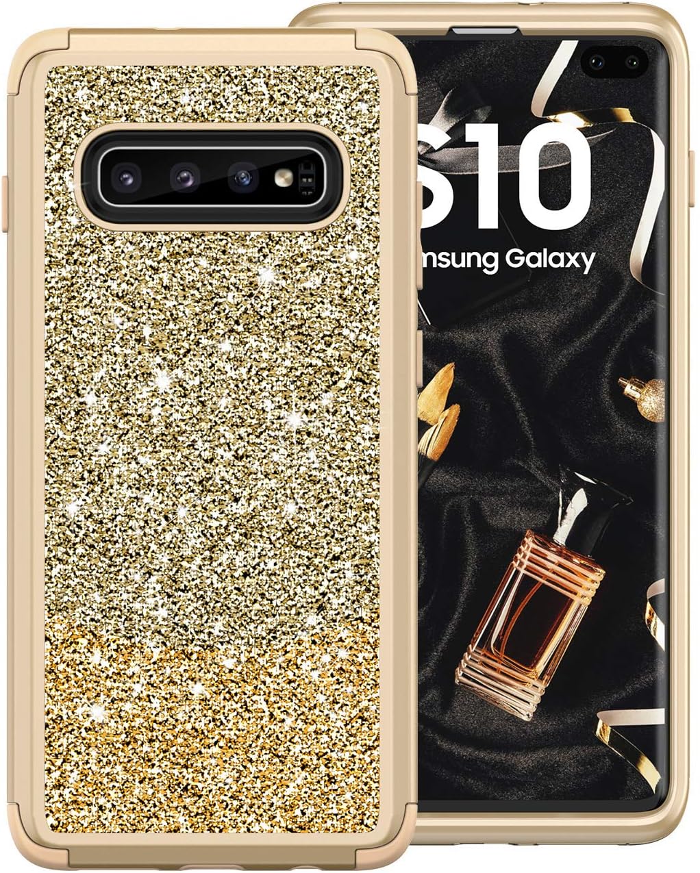 Galaxy S10 Plus Case, ZERMU Three Layer Shockproof Luxury Glitter Cute Bling Soft Protective Hard Shell Hybrid Rubber Bumper Armor Sparkly Shining Fashion Style Case for Samsung Galaxy S10 Plus 6.4"