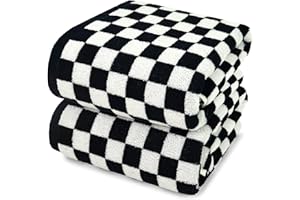 Jacquotha Black & White Checkered Cotton Bath Towels Set of 2 - Cute Aesthetic Bathroom Towels for Bathroom Decor 27.5" x 55"