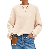 MASCOMODA Long Sleeve Crewneck Pullover Oversized Sweaters for Women Fall 2026 Casual Loose Fuzzy Chunky Knitted Jumper Tops