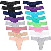 Sunm Boutique Lace Thongs for Women, Cotton Womens Underwear Pack, Sexy Low Rise T Back Cheeky Panties