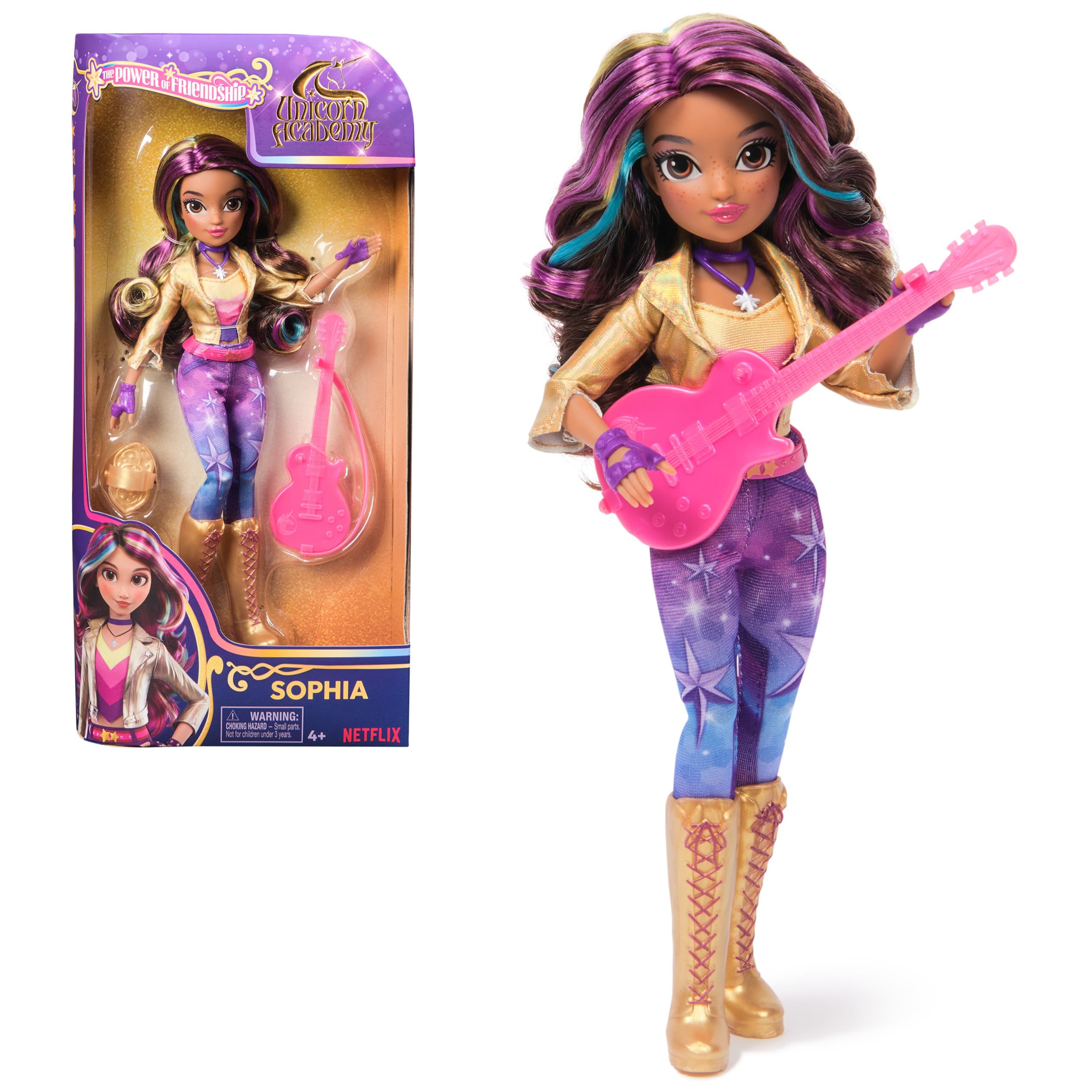 Unicorn Academy, Power of Friendship Sophia Doll, Easter Gifts Idea, Dolls & Unicorn Toys for Girls, Includes Guitar & 6 Fashion Accessories, 9.5”