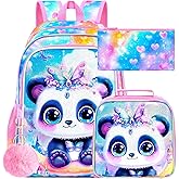 UFNDC 3PCS Panda Bookbag for Girls, 16" Moon Backpack with Lunch Box, Water Resistant School Bag for Elementary Preschool