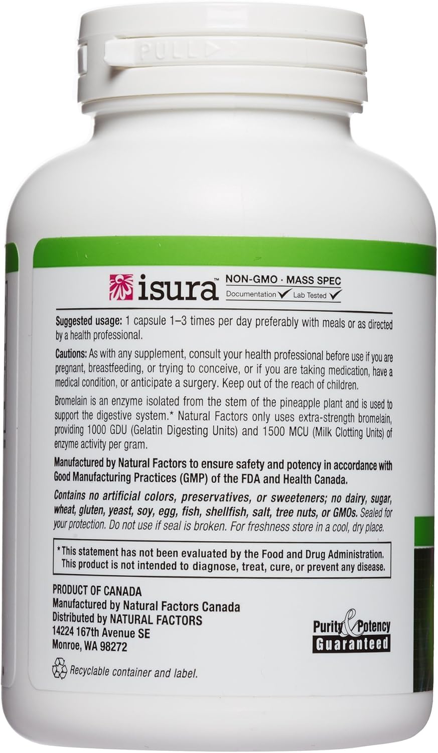 Natural Factors, Bromelain 500 mg, Enzyme Support for a Healthy Digestive System, 180 capsules (180 servings): Health & Personal Care