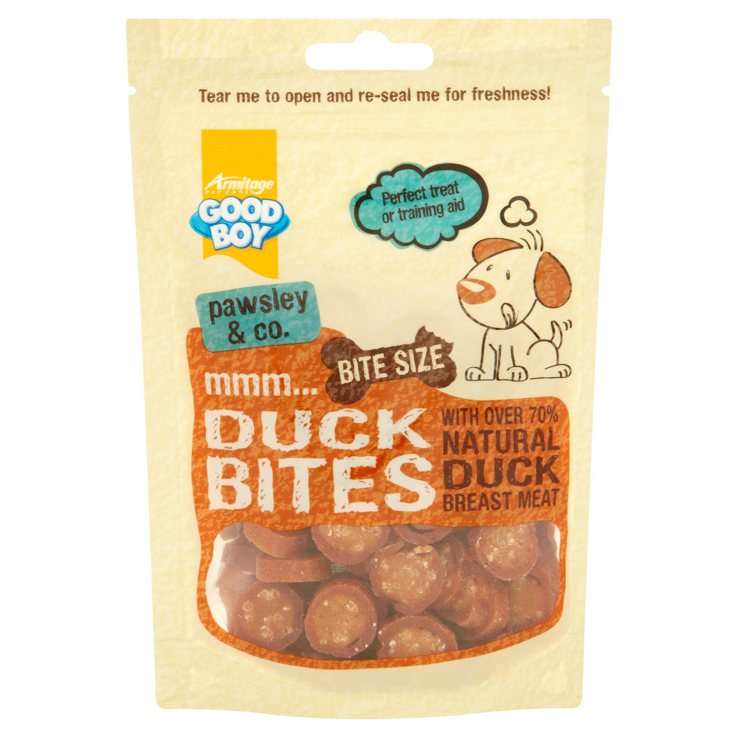GOOD BOY DUCK BITES - BITESIZE DOG TREATS MADE WITH REAL DUCK BREAST MEAT - IDEAL TRAINING TREATS FOR SMALL DOGS AND PUPPIES OVER 4 MONTHS 65g