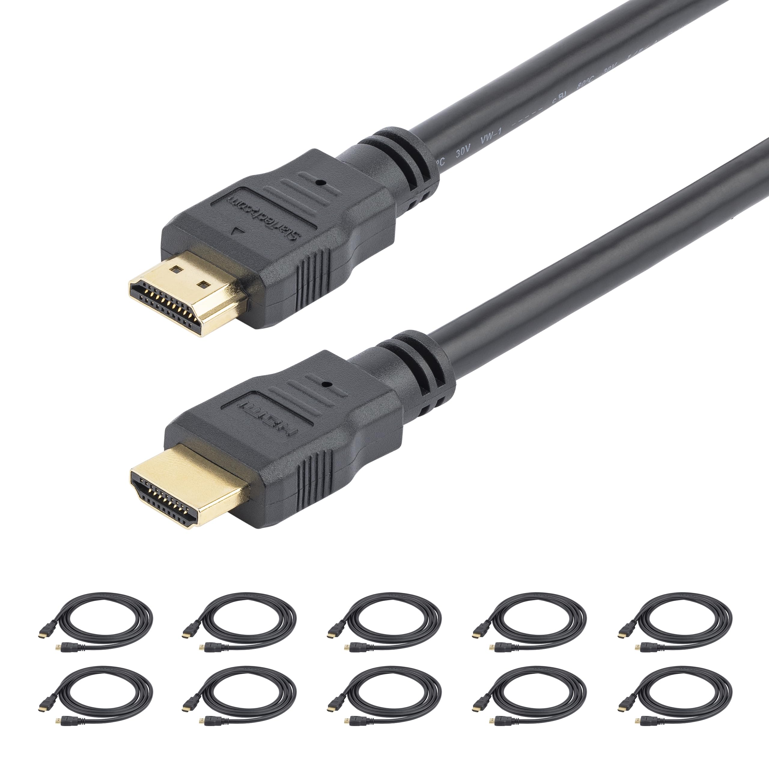 StarTech.com 6ft HDMI Cable - 10 Pack - 4K High Speed HDMI Cable with Ethernet - UHD 4K 30Hz Video - HDMI 1.4 Cable - Ultra HD HDMI Monitors, Projectors, TVs, Displays - Black HDMI Cord (HDMM610PK) Image StarTech.com 6ft HDMI Cable - 10 Pack - 4K High Speed HDMI Cable with Ethernet - UHD 4K 30Hz Video - HDMI 1.4 Cable - Ultra HD HDMI Monitors, Projectors, TVs, Displays - Black HDMI Cord (HDMM610PK) Image