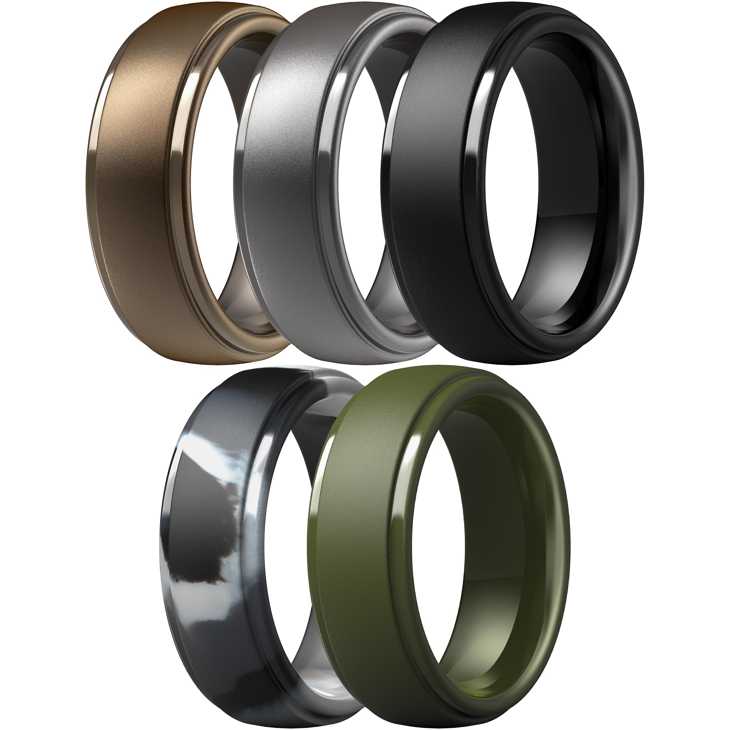 ThunderFit Silicone Rings for Men, Step Edge Rubber Wedding Bands 10mm Wide 2.5mm Thick - 1/2/3/4/5/6/7 Variety Multipack, 11.5 - 12 (21.30mm), Silicone, No Gemstone