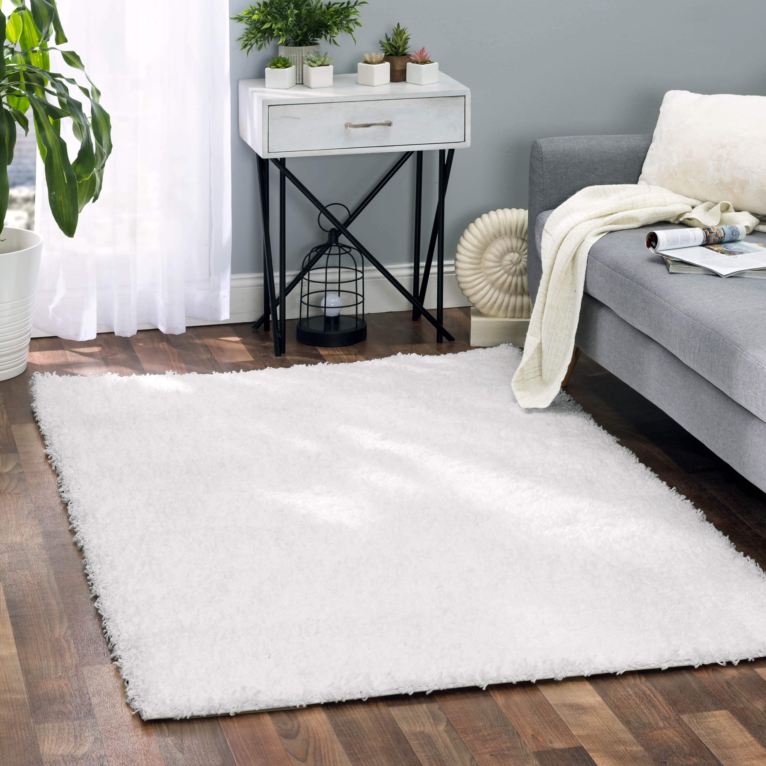 Buy Super Area Rugs Solid Cozy Shag Rug, Snow White, 5' x 8' Online at