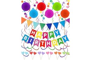Oomloid Happy Birthday Party Decorations - Colorful Happy Birthday Banner Swirl Streamers Honeycomb Balls Circle Dots Garland Triangle Flag Bunting, Rainbow Decor for Women Men Boys Girls