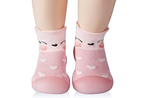 SEBELLST Baby Girl Sock Shoes Rubber Sole Non Slip Indoor Slipper Infant Girls First Walking Floor Shoes Soft Sole Non-Skid Slipper Breathable Lightweight Cotton Mesh Baby Shoes