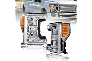 Fullux Headlights for 2017-2019 Ford F250 F350 F450 F550 Super Duty Halogen Headlamps Amber Reflector Chrome Housing 2PC Front Left Right 2018