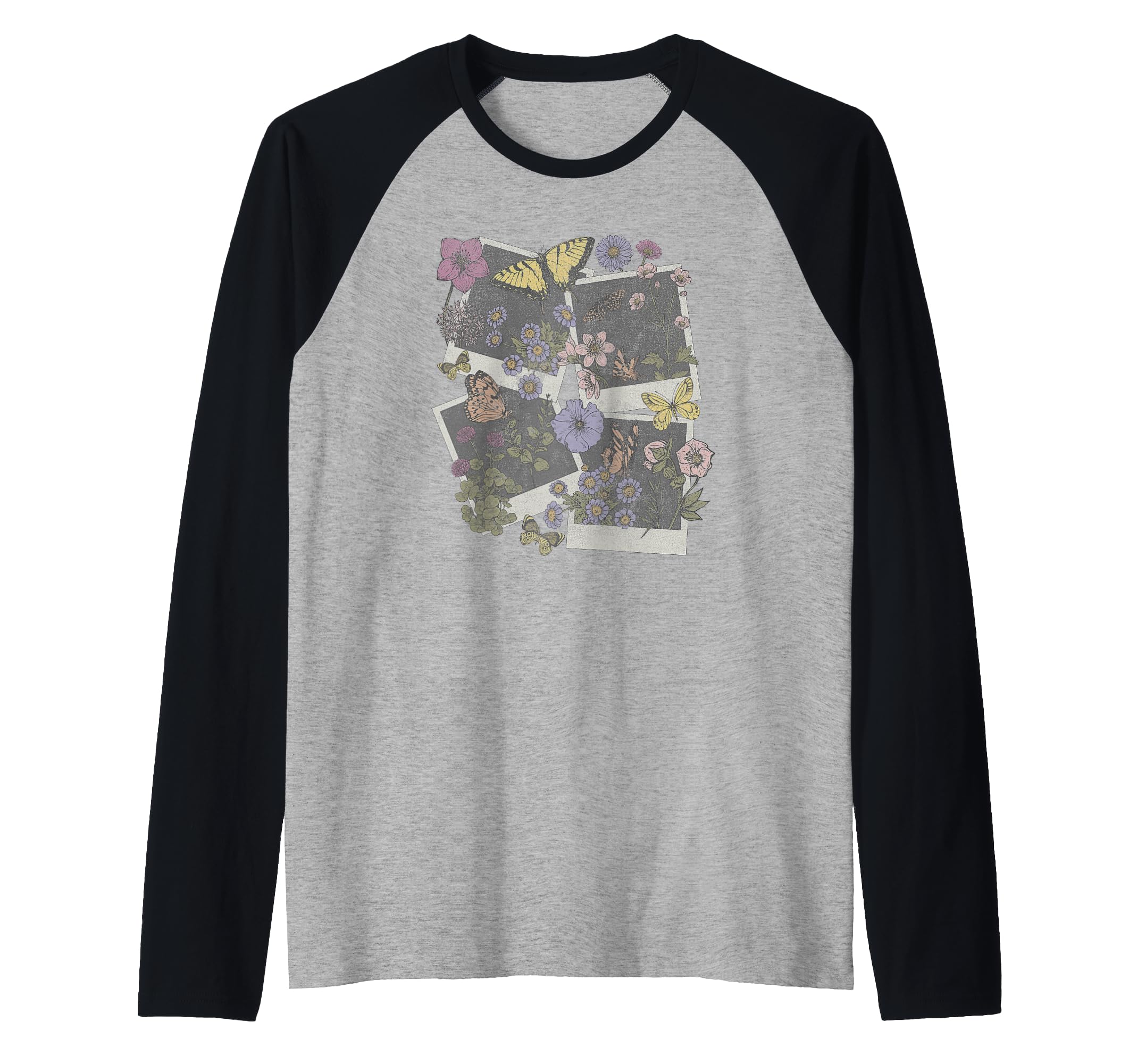 Butterflies, Flowers and Polaroids Raglan Baseball Tee