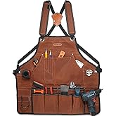 WELKINLAND 11-Pockets Waxed-Canvas Tool Apron, Heavy-Duty Carpenter Apron, Comfy Woodworking Apron, Convenient Workshop Apron, Fully-Adjustable Shop Aprons For Men, Well-Padded Work Aprons For Men
