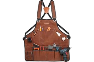 WELKINLAND 11-Pockets Waxed-Canvas Tool Apron, Heavy-Duty Carpenter Apron, Comfy Woodworking Apron, Convenient Workshop Apron