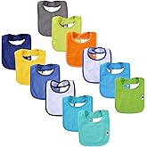 Nvatorfox 12 Pack Terry Drool Cotton Bibs, Unisex Baby Bibs with Fiber Filling Waterproof for Feeding, Teething, Drooling