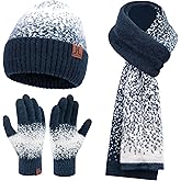 Womens Winter Knit Beanie Hats and Touchscreen Gloves Long Scarf Set with Warm Fleece Lined Skull Caps Scarves for Women