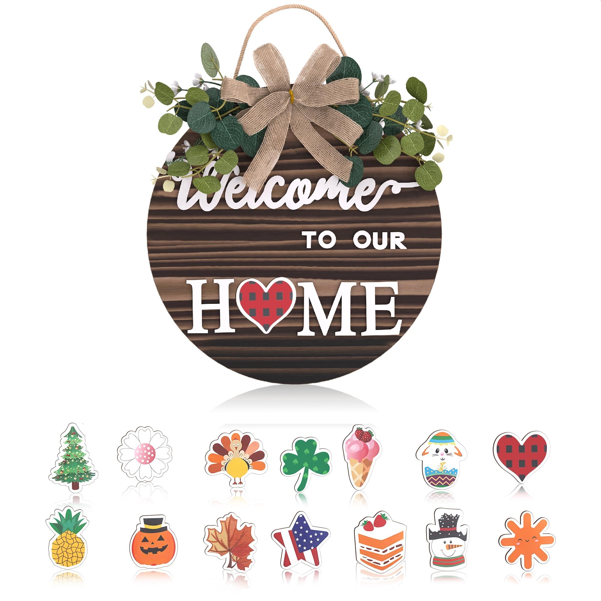 Photo 1 of **MISSING ATTACHMENT'S**
Interchangeable Welcome Sign – Welcome Signs for Front Door, Rustic Fir Wood with Hanging Cord & Metal Hook, Includes 14 Magnetic Changeable Icons – For Holiday, Year-Round Porch & Indoor Decoration