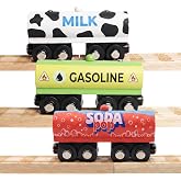 3 PC Wooden Tanker Train Cars - Set of Three Wood Tanker Trains with Magnets - Compatible with All Wooden Railway Train Sets