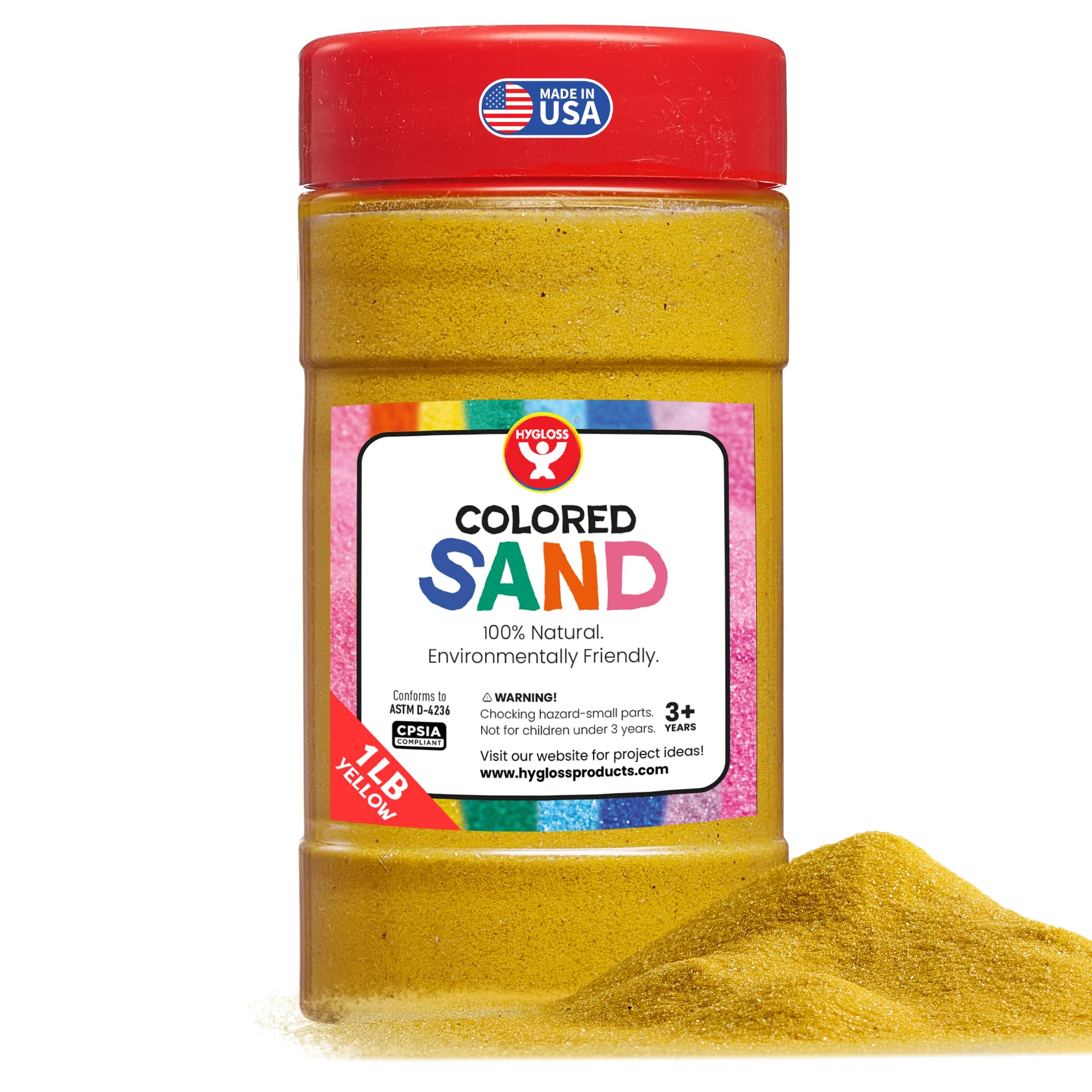 Photo 1 of Hygloss Colored Sand for Crafts – 1 lb Bottle, Yellow – Vibrant Colorful Fine Sensory Play Sand Art Kits for Kids – Classroom Activities for Children 3 4 5 6 7 8 9 10 11 12 – Safe for Ages 3+