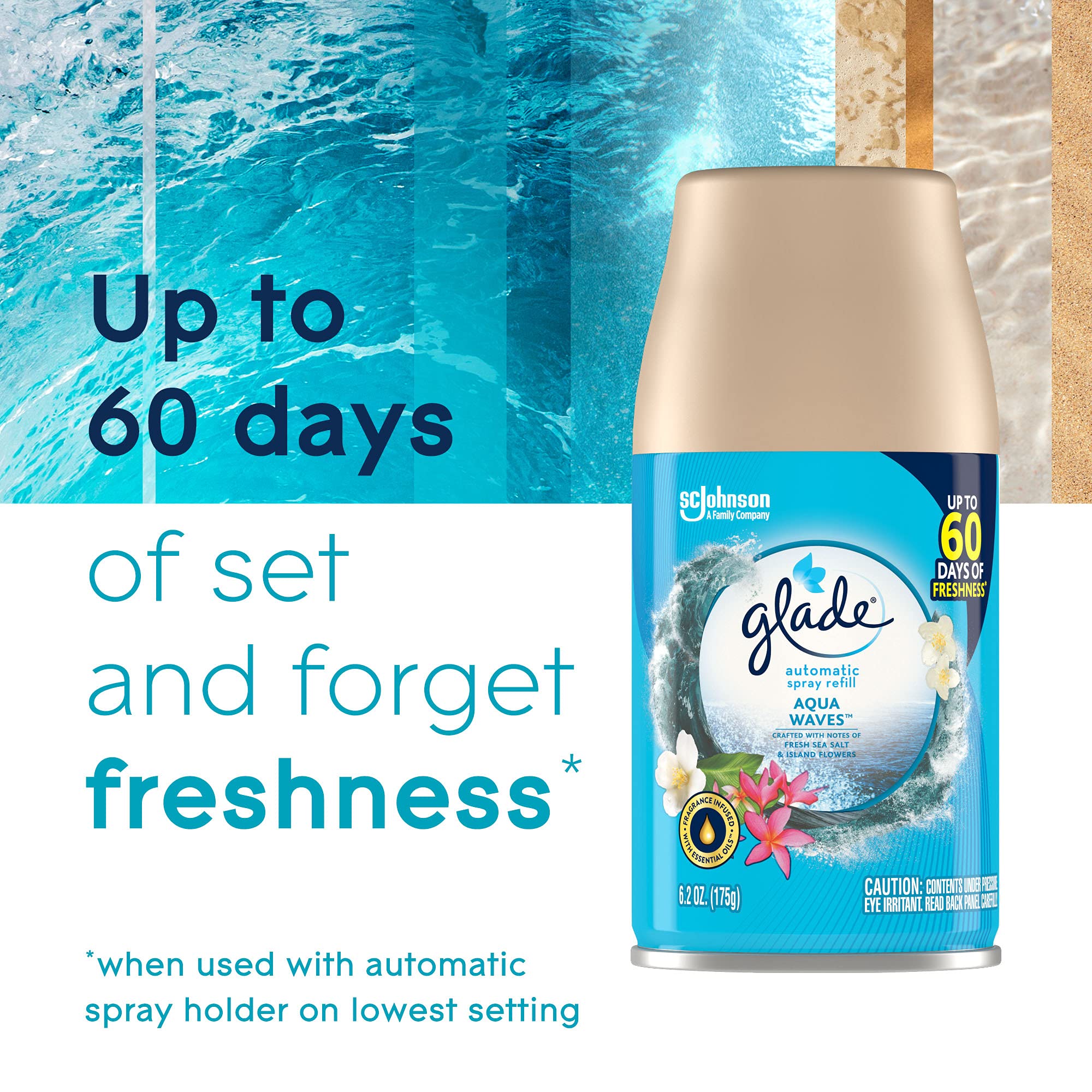 Glade Automatic Spray Refill, Air Freshener for Home and Bathroom, Aqua Waves, 6.2 Oz