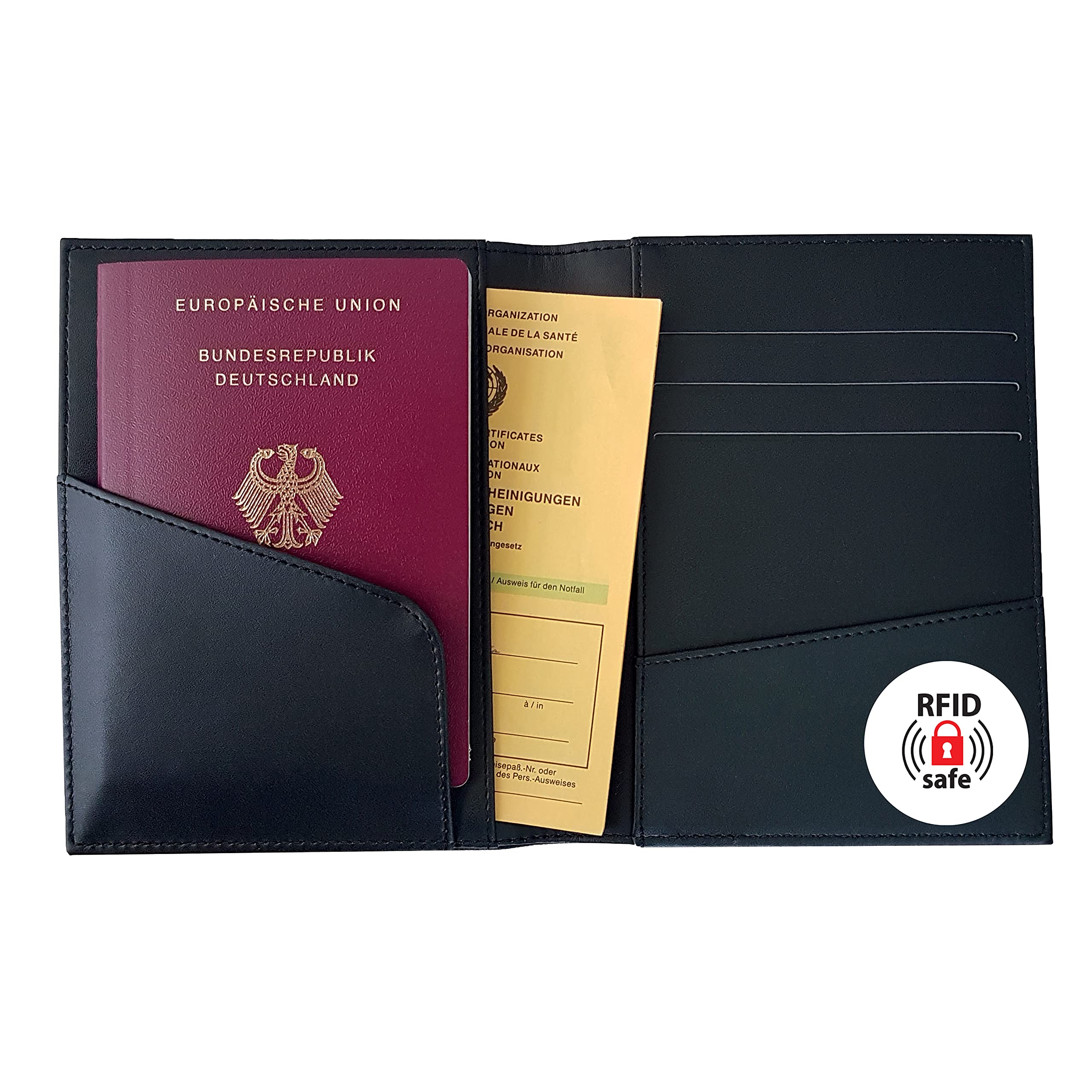 SIGEL CO903 Travel Document Organiser, vaccination card cover, RFID-blocking foil, black - Conceptum