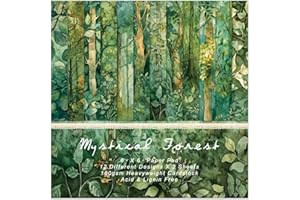 EAMOTOL Green Scrapbook Paper Pad 6 x 6 in- 24 Sheets Forest Patterned Designed Tree Decorative Decoupage Folded Card Material Gift Wrapping Planners Junk Journal DIY Crafts Photo Album