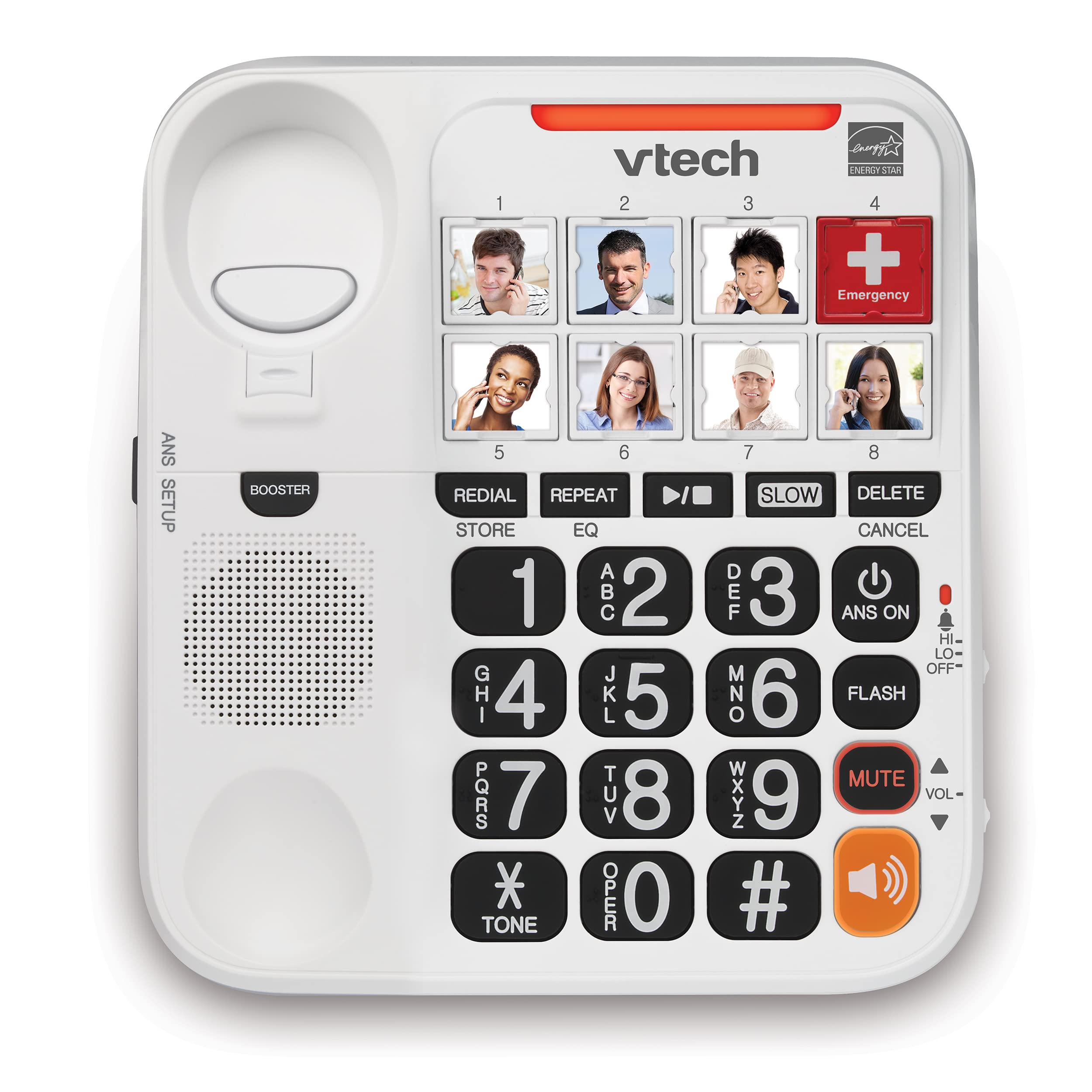 VTech SN1127 Amplified Corded Answering System. 8 Photo Speed Dial, 90dB Ringer Volume, Big High-Contrast buttons, Audio Booster(+40db), Visual Ringer. Perfect for Seniors, Visually & Hearing Impaired