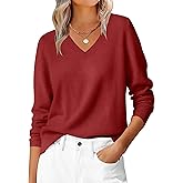 ANRABESS Womens Long Sleeve V Neck Sweaters 2025 Fall Casual Classic Soft Loose Fit Basic Pullover Jumper Top