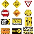 12 Pcs Construction Party Signs Traffic Zone Laminated Signs Children Paper Cutouts With Glue Points for Kids Boy Theme Dump Truck Birthday Party Supplies