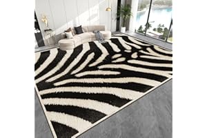 Animal Skin Zebra Print Rug,6x8ft,Black and White Striped Faux Fur Rug,Soft and Non-Slip Low-Pile Animal Print Rugs, Rustic C