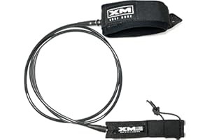 XM SURF MORE Knee/Calf Surfboard Leash 8ft-12ft, Regular Cord Thickness (.270 in.), Choose Length and Color, Key Pocket, Unbreakable Swivels, Detachable Railsaver, Made in USA