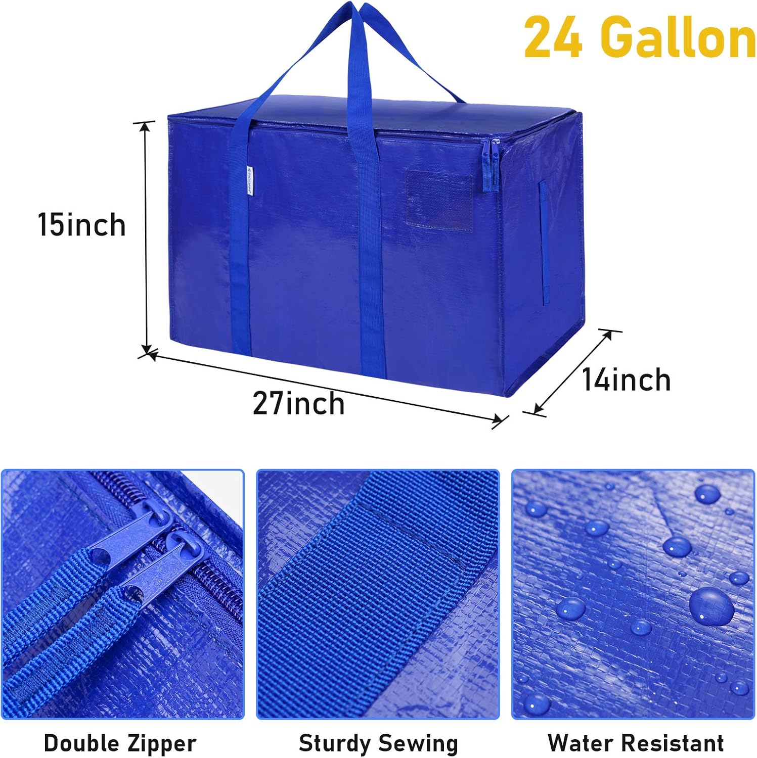 TICONN 2 Pack Extra Large Moving Bags with Zippers & Carrying Handles, Heavy-Duty Storage Tote for Space Saving Moving (Blue): Home & Kitchen