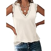 ANRABESS Womens Lace Trim Tank Tops V Neck Sleeveless Shirts 2026 Summer Casual Trendy Dressy Cami Top