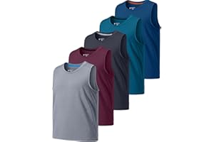 5 Pack: Boys' Athletic Tank Tops Dry Fit Sleeveless Shirts, Youth Kids Performance Workout Clothes
