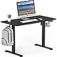 SHW 48-Inch Electric Height Adjustable Sit to Stand Desk with Hanging Hooks and Cable Management, Black Frame and Black Top