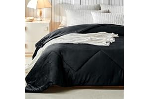 WARMDERN Queen Size Velvet Comforter Duvet Insert - 100% Milk Velvet Bedding Comforters with Wave Textured Pattern, Ultra Soft Lightweight Warm Bedding Comforter, Black, 90x90