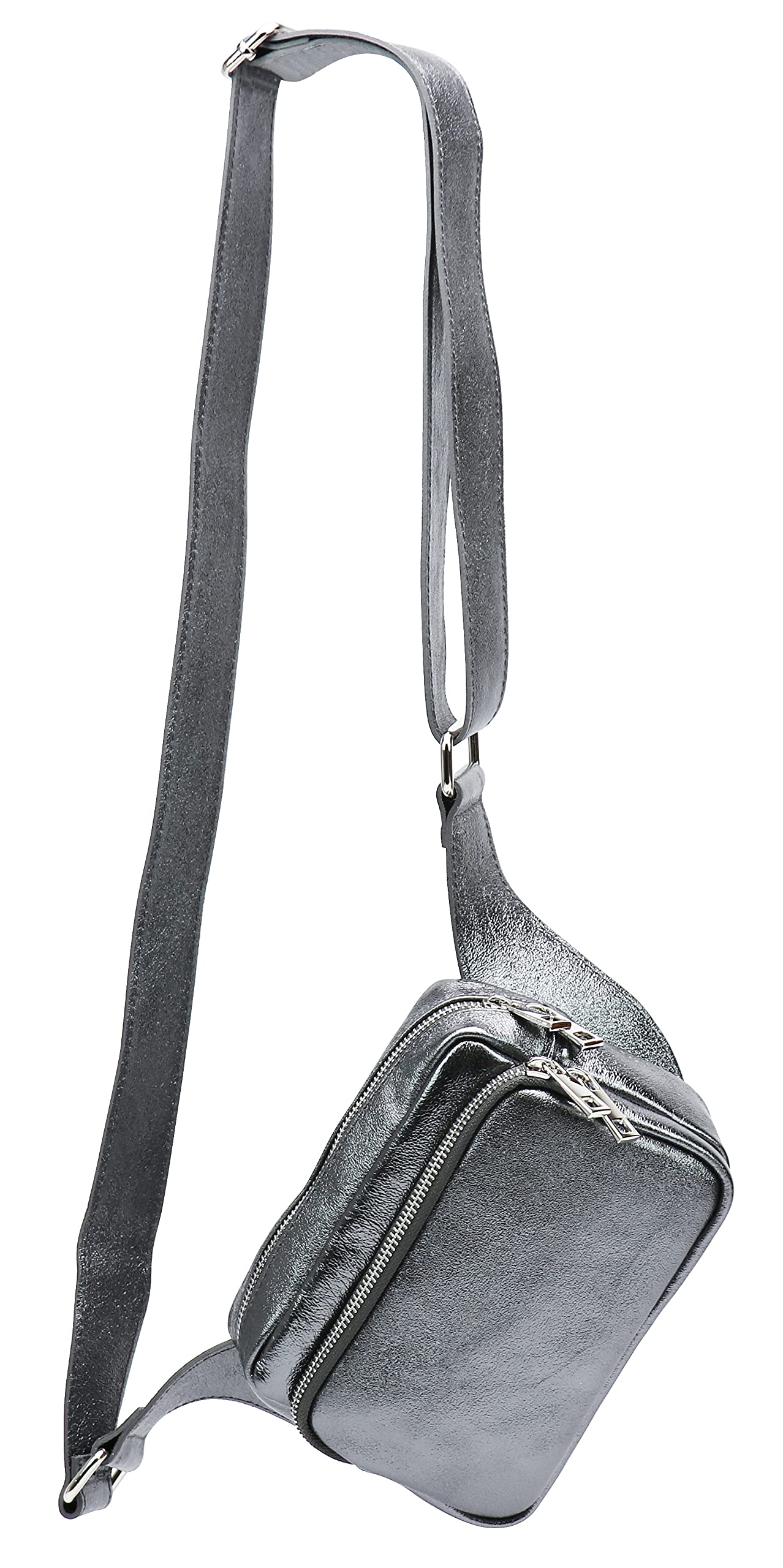 SH Leder Jisoo G412 Genuine Leather Waist Bag for Festival Travel Bum Bag Medium Crossbody Bag Women Leather Bag 18 x 13 cm, anthracite metallic, M