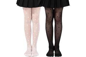 LOLANTA Girls Sheer Tights 2 Pack Heart Polka Dot Patterned Stockings Kids Soft Lightweight Stretchy Pantyhose 3-11Years